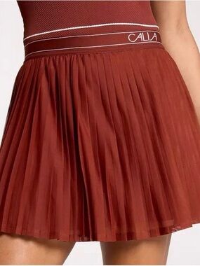 CALIA Court Collection High-Rise Pleated Mesh Skort -Red Brown- Sz M. NWT